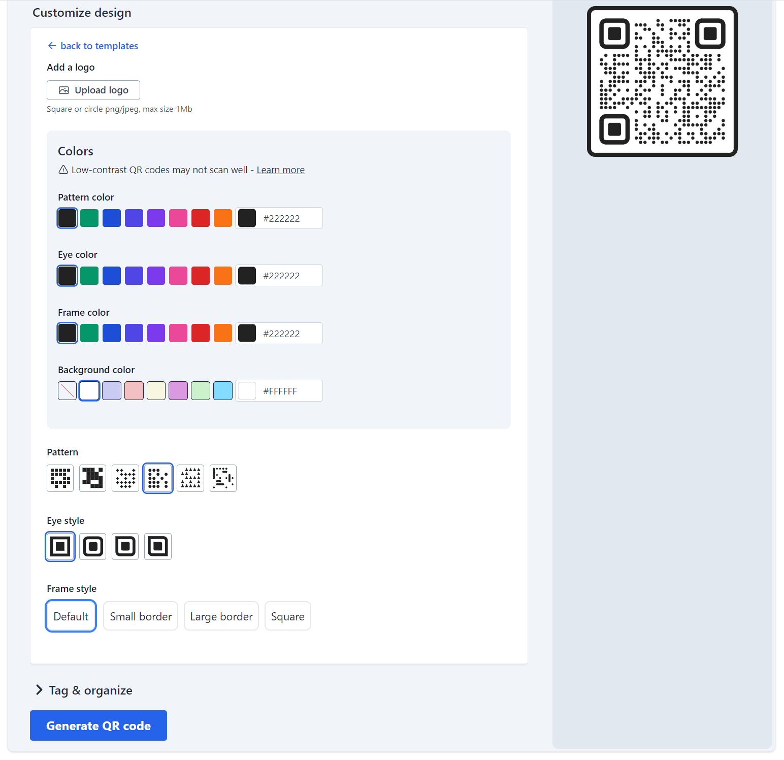 Hovercode custom QR code design options