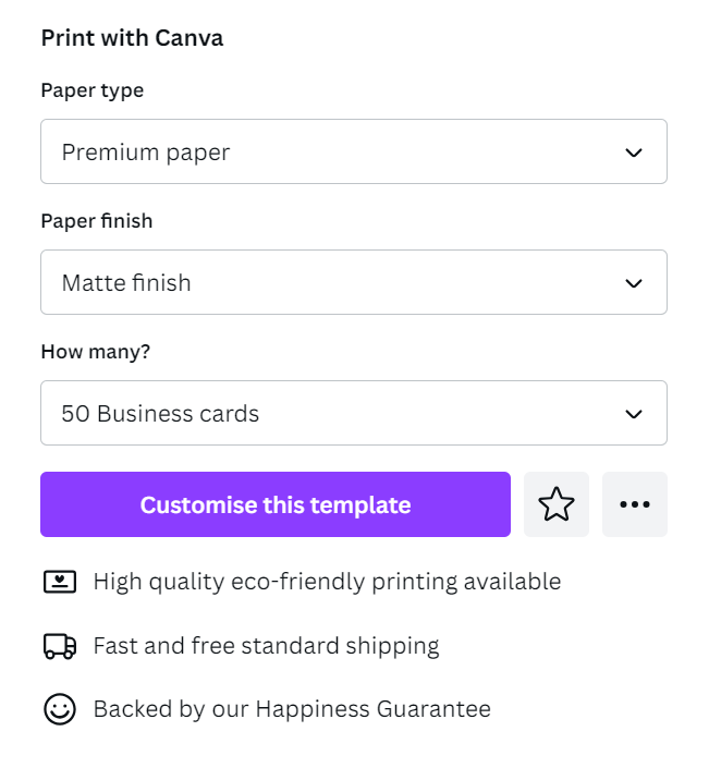 A screenshot of the Canva print form