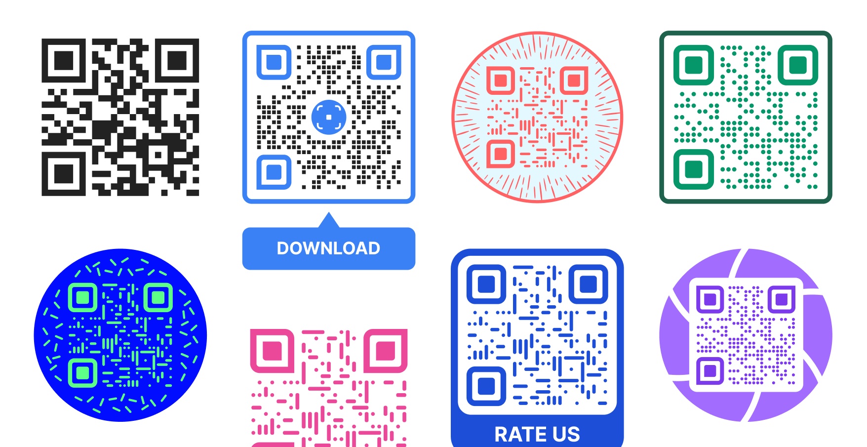 A bunch of QR codes with custom designs