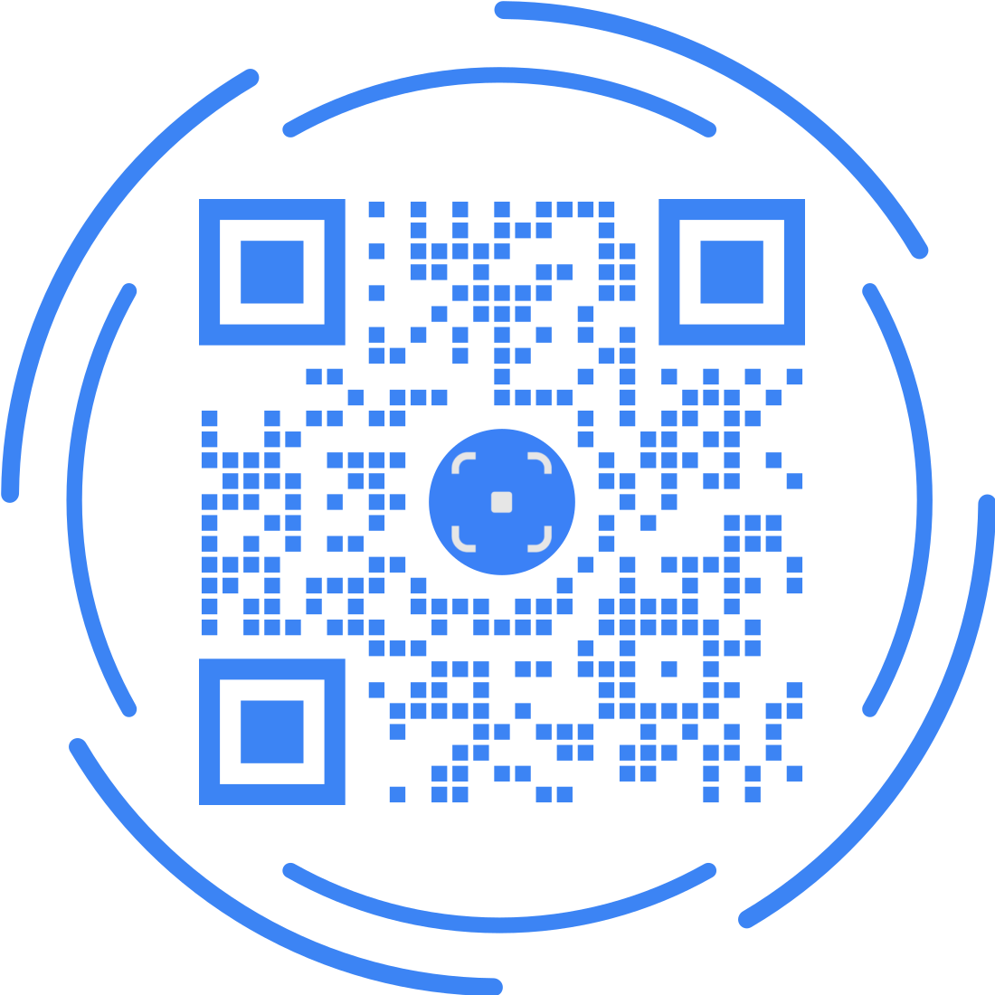 Blue circular QR code with the Hovercode logo in the center