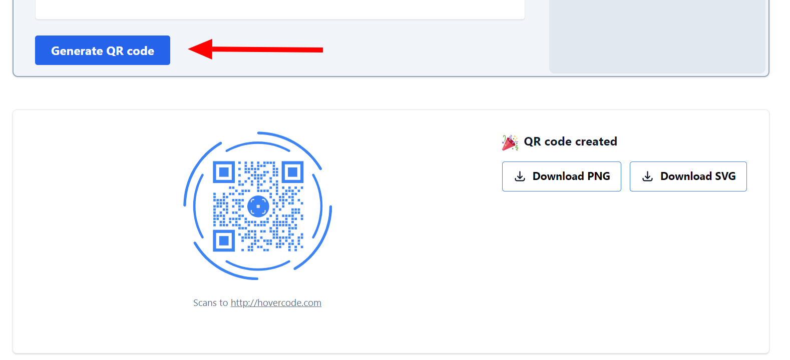 QR code preview with "Generate" and download buttons