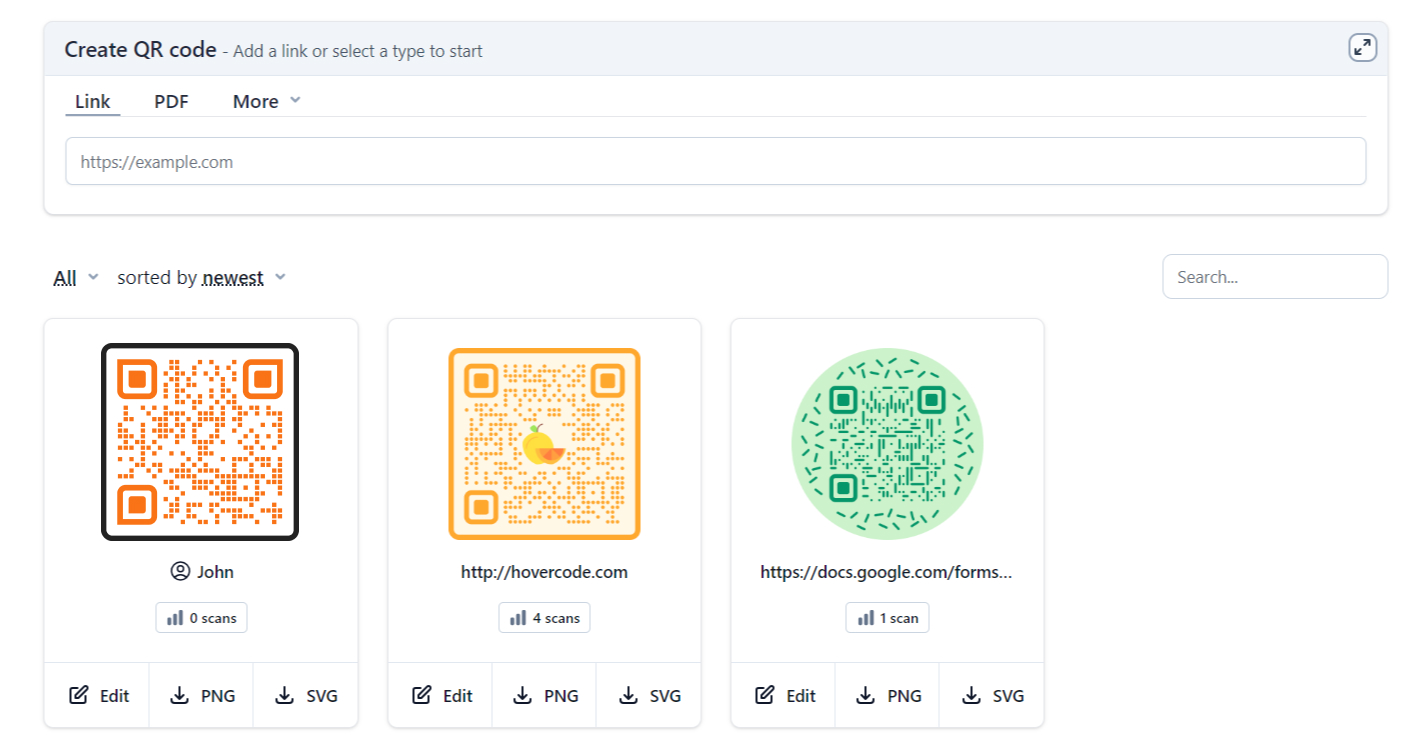 A screenshot of the Hovercode dashboard