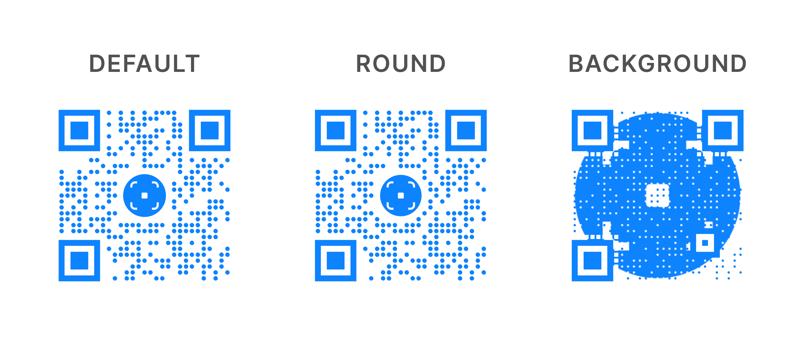 Showing QR codes with a logo embedded and the differences with the "round" and "background" option